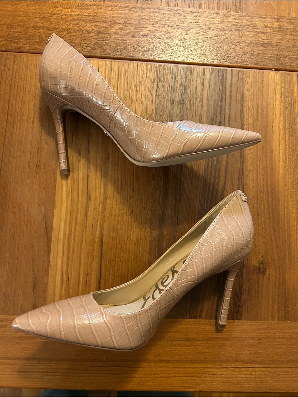 Sam Edelman Blush Croc-Embossed Pointed-Toe Stiletto Pumps